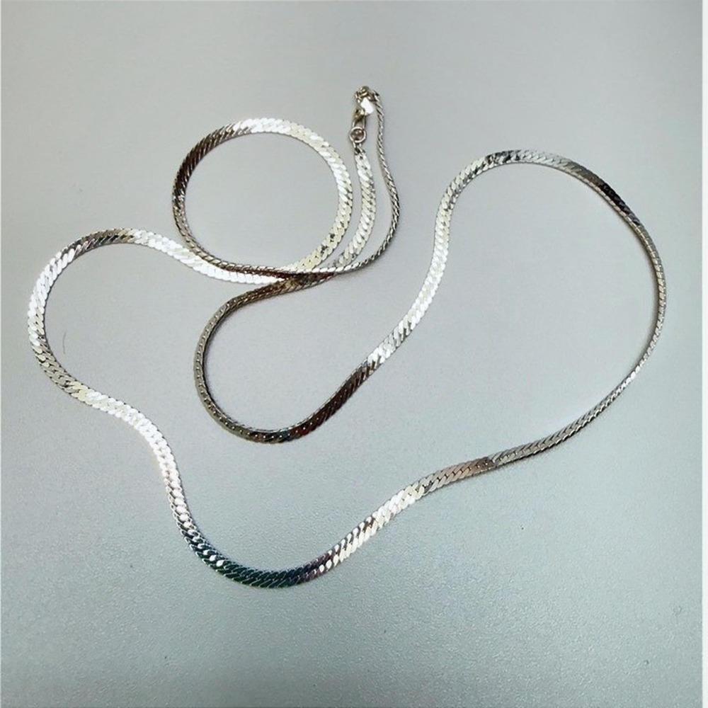 Vintage Monet Herringbone Necklace Silver Tone Long 29" Opera Everyday Statement